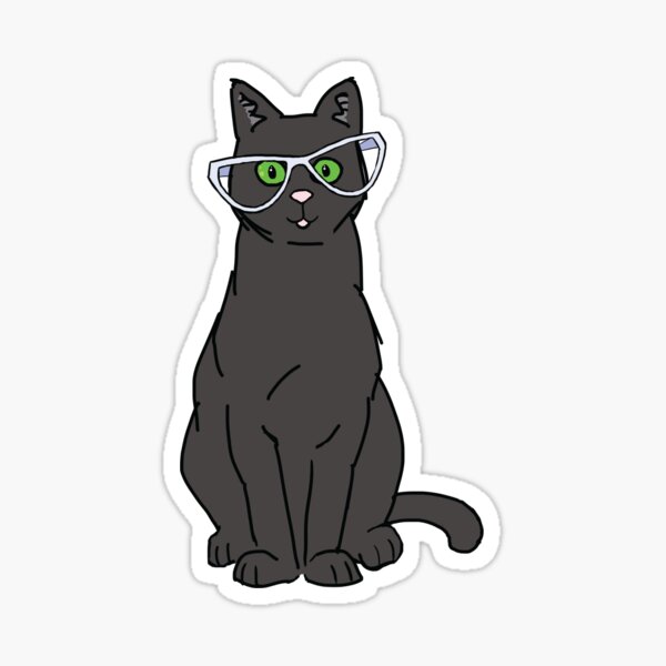 Black Cat Wearing Glasses - Blue Background Sticker