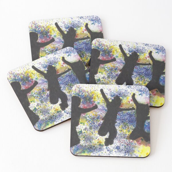 Item preview, Jump Silhouette of Three People Jumping surrounded by a burst of Color designed and sold by AliCatOriginals.