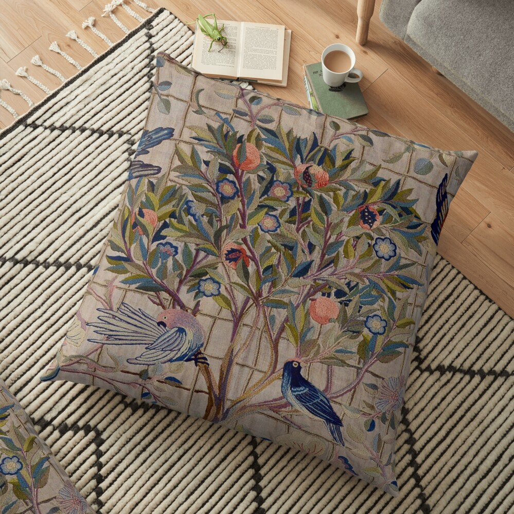William Morris Kelmscott Trellis Embroidery Floor Pillow