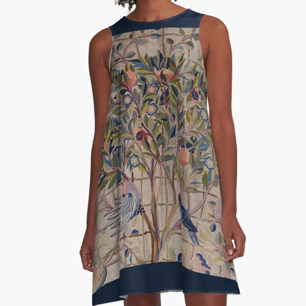 William Morris Kelmscott Trellis Embroidery A-Line Dress