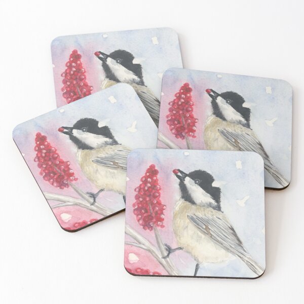 Item preview, Winter Chickadee with red berries designed and sold by ChrisKrantzArt.