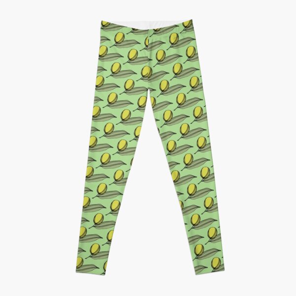 Green Olives With Leaves On A Leaf Green Background Leggings