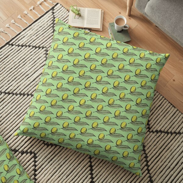 Green Olives With Leaves On A Leaf Green Background Floor Pillow