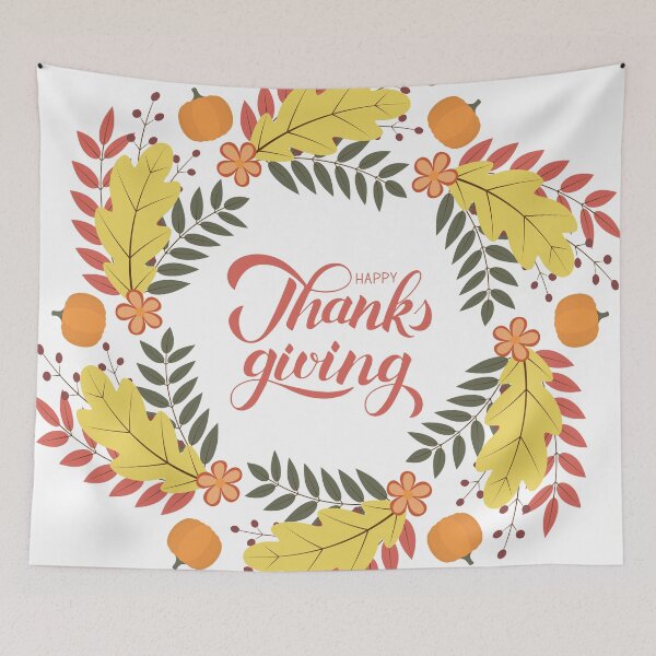 Item preview, Happy Thanksgiving calligraphy lettering autumn wreath designed and sold by LaBelezoka.