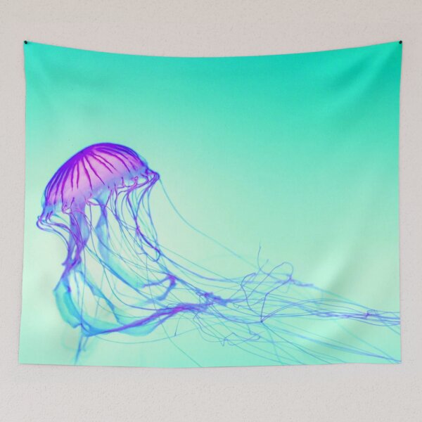 Item preview, Purple Blue Glowing Jellyfish on Green Ombre Gradient designed and sold by StayCuztom.