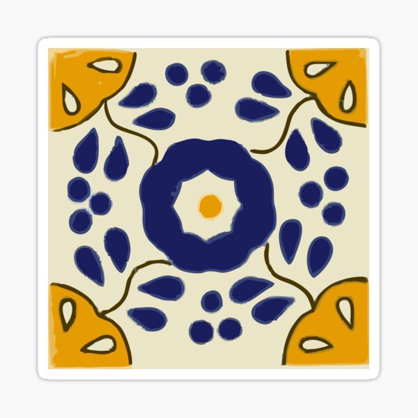 Talavera Blue Flower with Gold Sticker