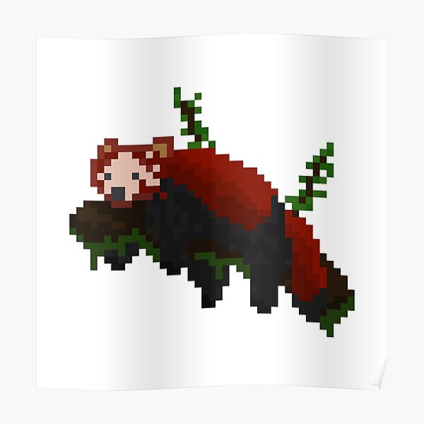 Red Panda On A Branch Pixel Art Poster