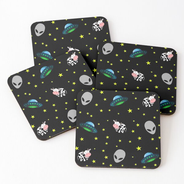 Item preview, Aliens, cow, ufo and stars pattern black background designed and sold by oxoxoxo.