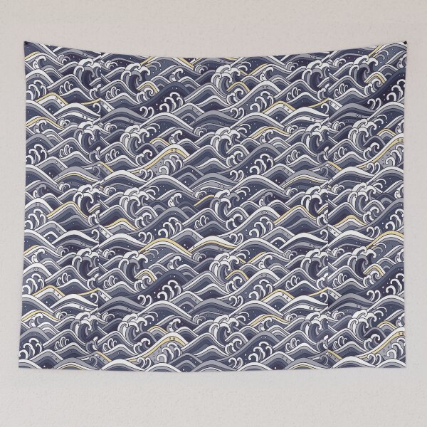 Item preview, Japanese Waves Blue, Gold and Grey designed and sold by Jenie Yolland.