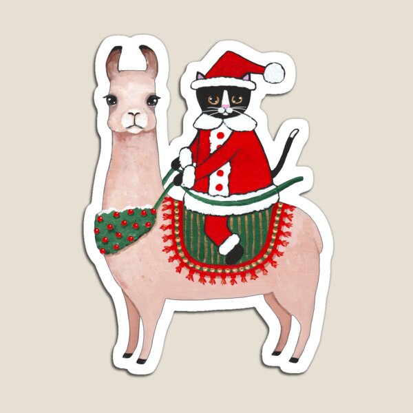 Santa Claws Cat and Llama Magnet