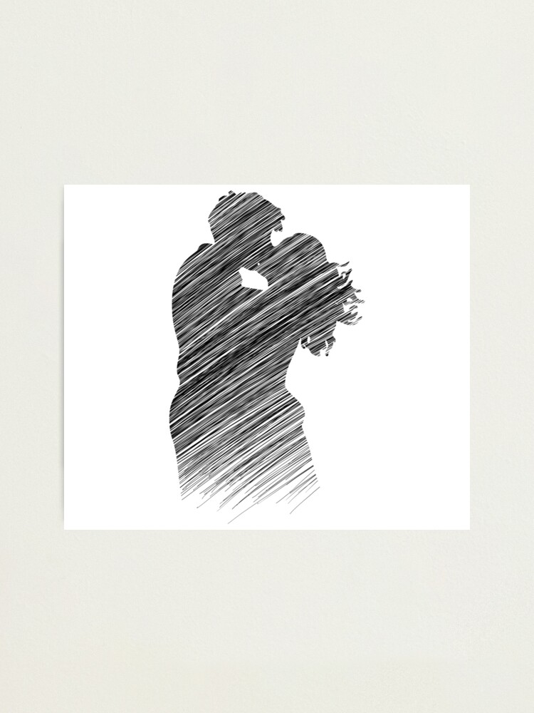 Lámina fotográfica «Dibujo de arte de línea de silueta de pareja romántica»  de Tromboo | Redbubble