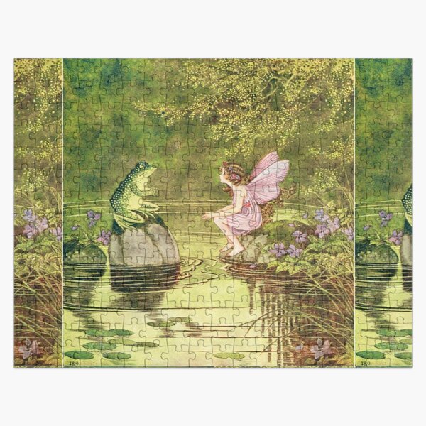 Frogs and Fairies, Fairy Vintage Artwork Jigsaw Puzzle