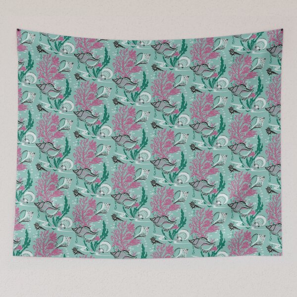 Item preview, Seashells and Coral in Mint designed and sold by Raqilu Designs.