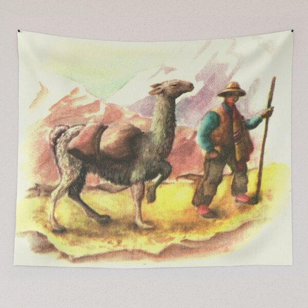 Item preview, Incan Trail Sherpa and Llama - Vintage Retro Illustration designed and sold by elevens.