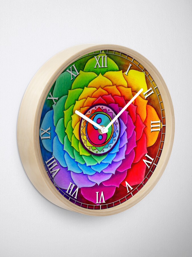 Alternate view of Healing Lotus Rainbow Yin Yang Psychedelic Mandala Clock