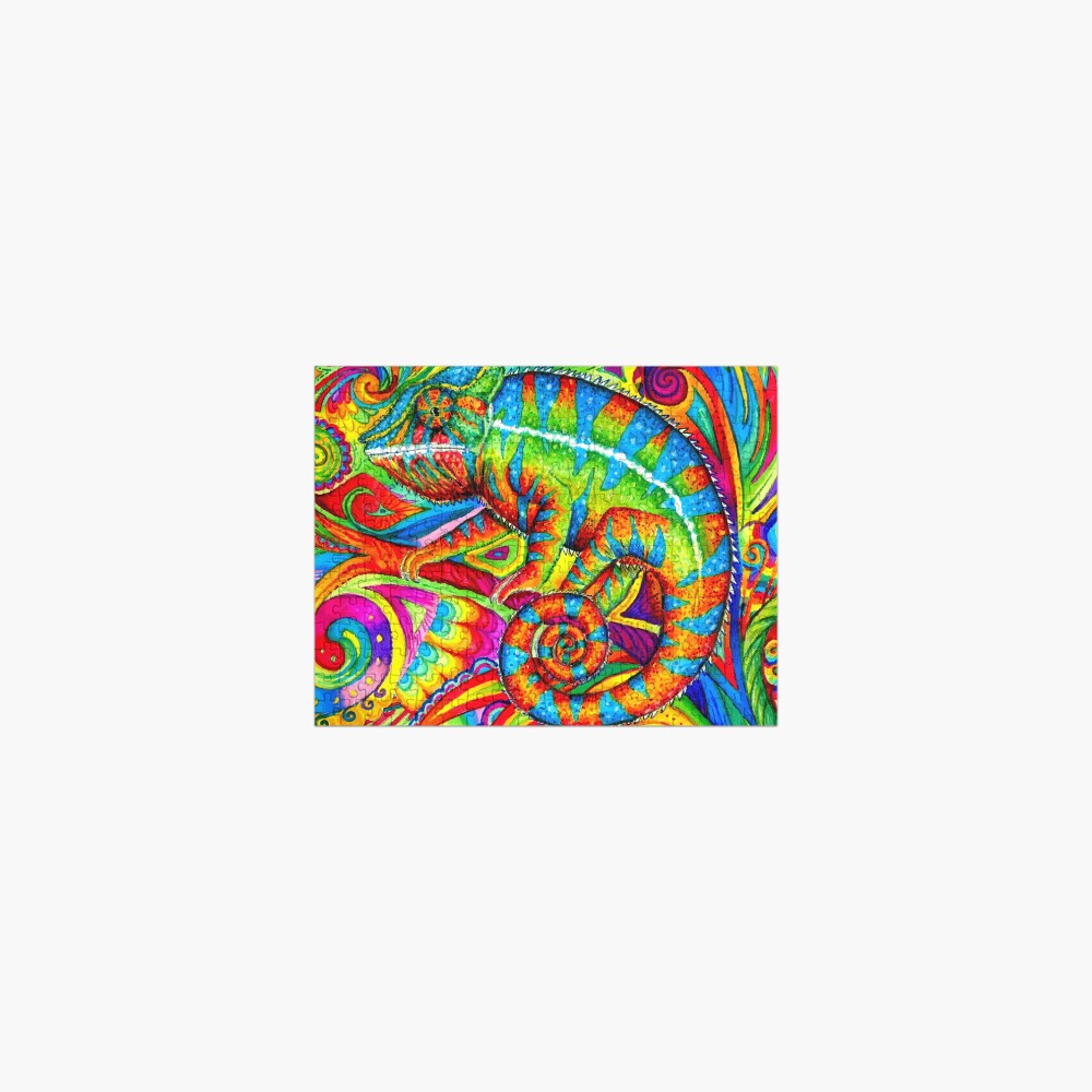 Psychedelizard Psychedelic Chameleon Colorful Rainbow Lizard Jigsaw Puzzle