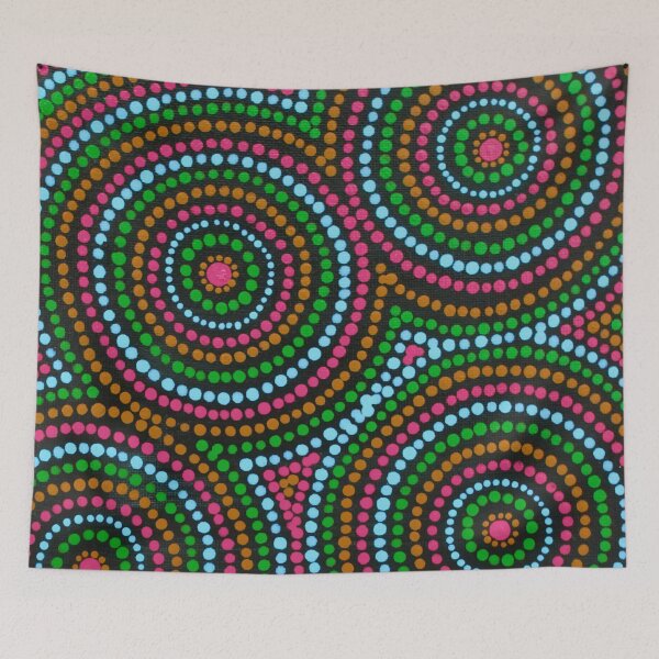 Aperçu de l'œuvre Art aborigène australien Points d'eau colorés du désert créée et vendue par GhostGumDesigns.