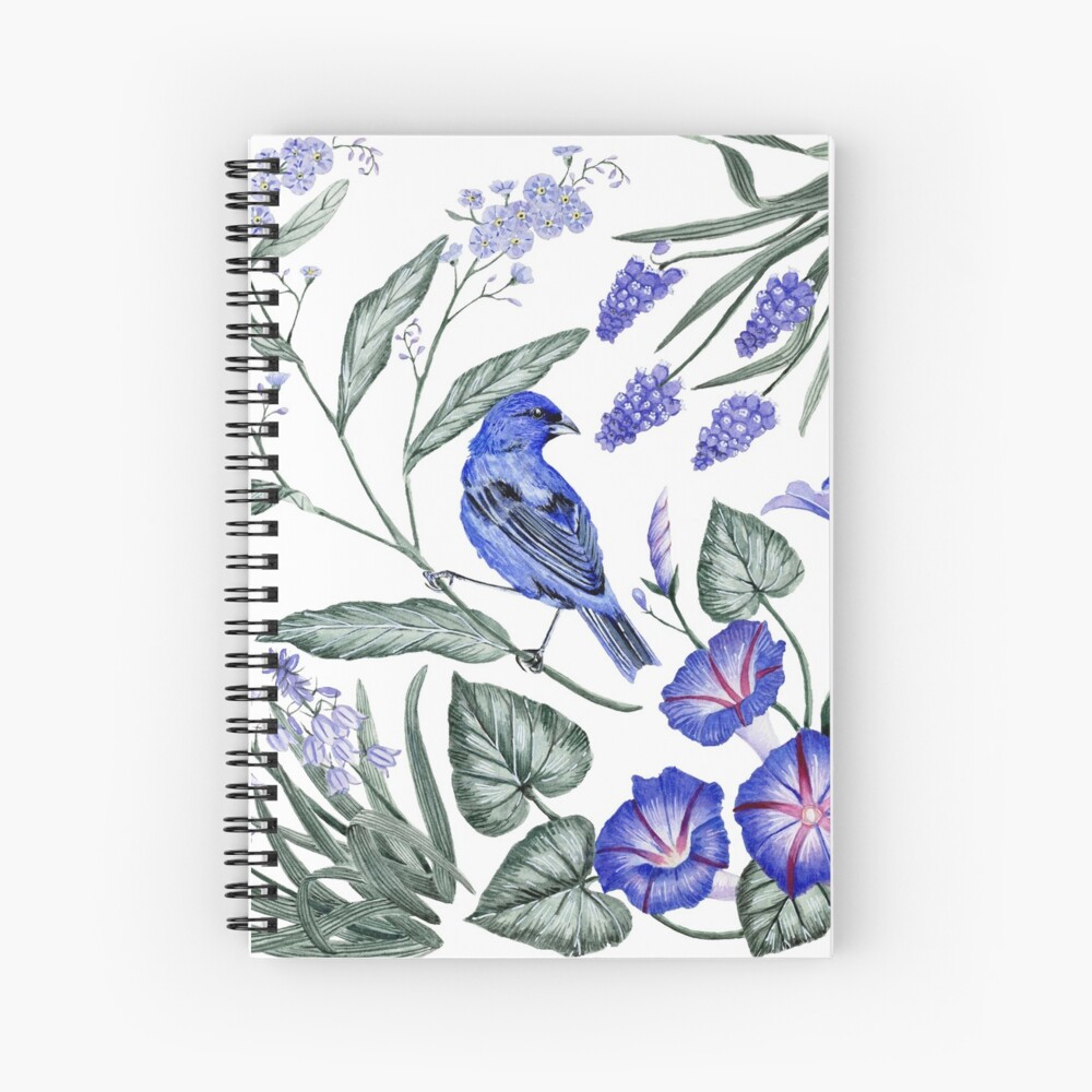 Indigo Bunting & Flowers Spiral Notebook