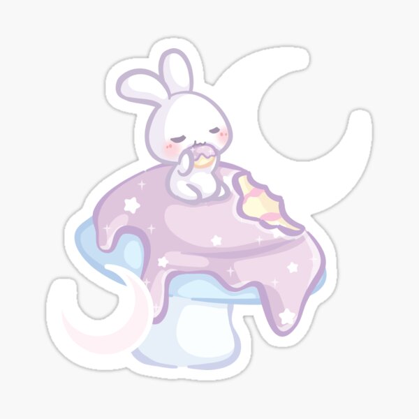 Bunny Eating a Giant Purple Mushroom Cake Sticker