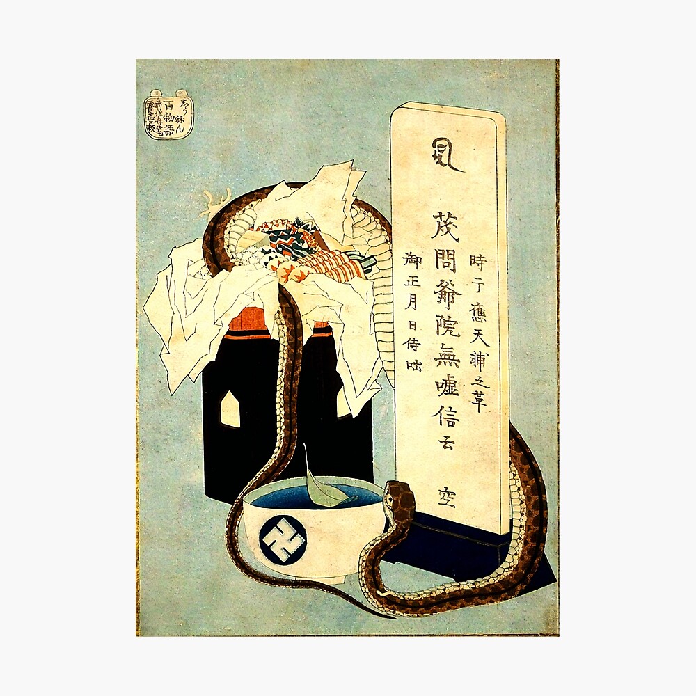 Poster Obsession De Fantome De Serpent Japonais Effrayant Sombre Et Effrayant Shunen Par Katsushika Hokusai Par Kariannesmith Redbubble