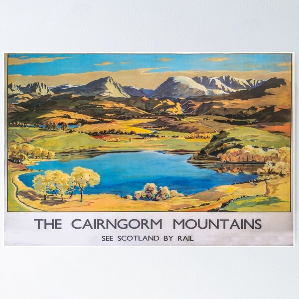 Item preview, Caringorm Mountains retro poster designed and sold by CorasPosters.