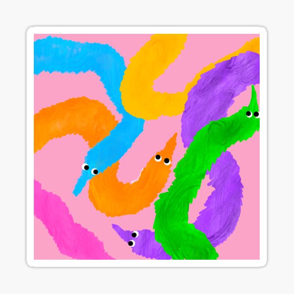 Vista previa del artículo con la obra «¡Fiesta de gusanos! | Gusanos arcoiris en rosa», diseñado y vendido por Bee Lecuyer.