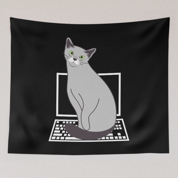 Item preview, Russian Blue Cat Sitting on Laptop designed and sold by lulululupaint.