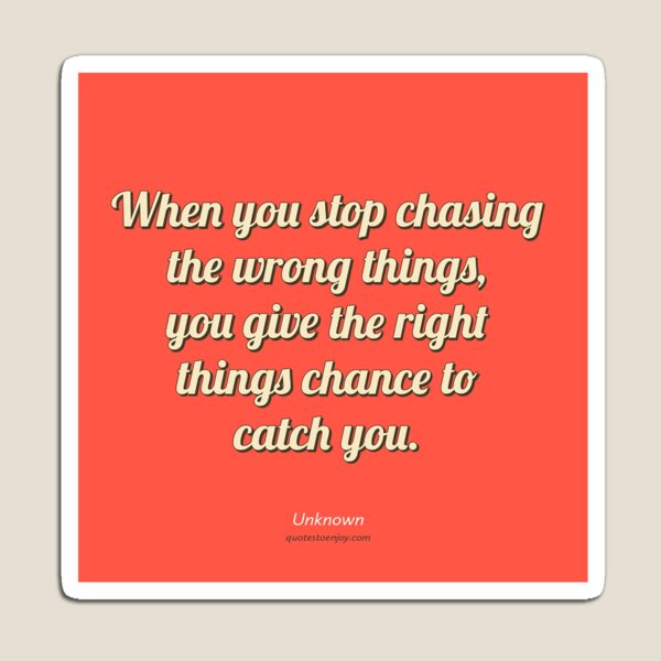 When you stop chasing the wrong things, you give the... - Author Unknown Magnet