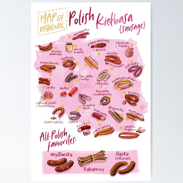 Kielbasa-lovers Map of Regional Polish Sausage Poster