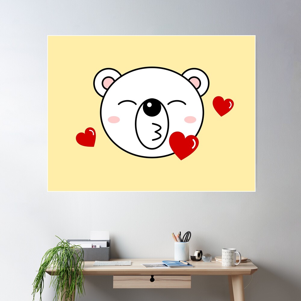 Cute polar bear sending kisses emoticon. 