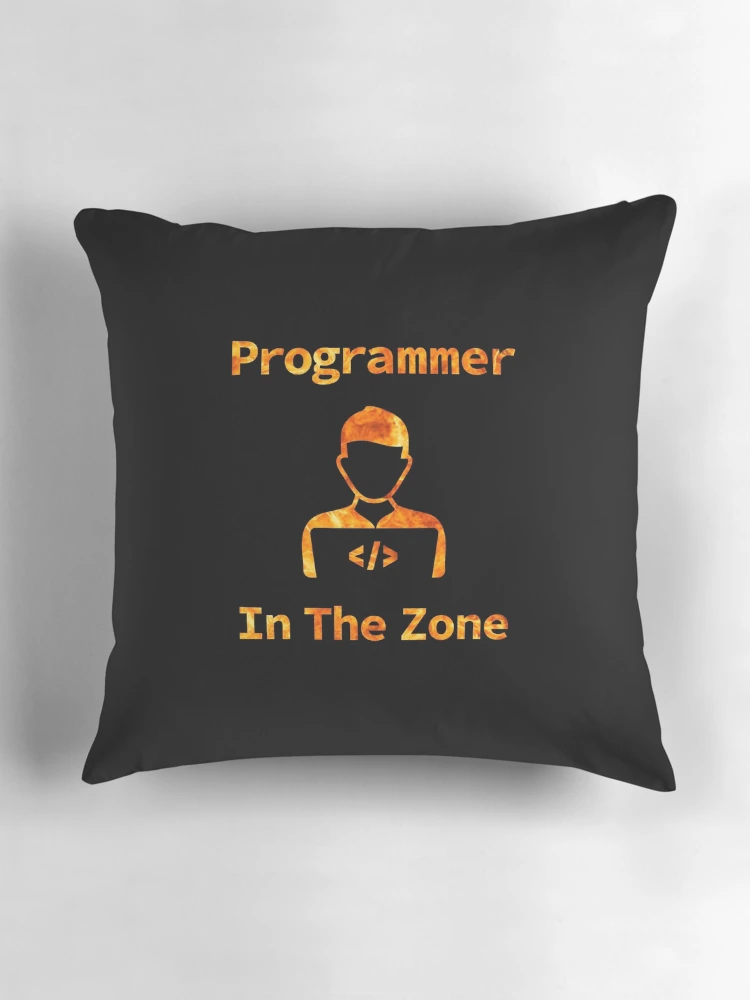 Thumbnail 3 of 4, Pillow, Programmer In The Zone, Programmer At Work, Source Code, Software Engineer, Computer Science, Web, WWW, Programming Humor, HTML designed and sold by Max-Wear.