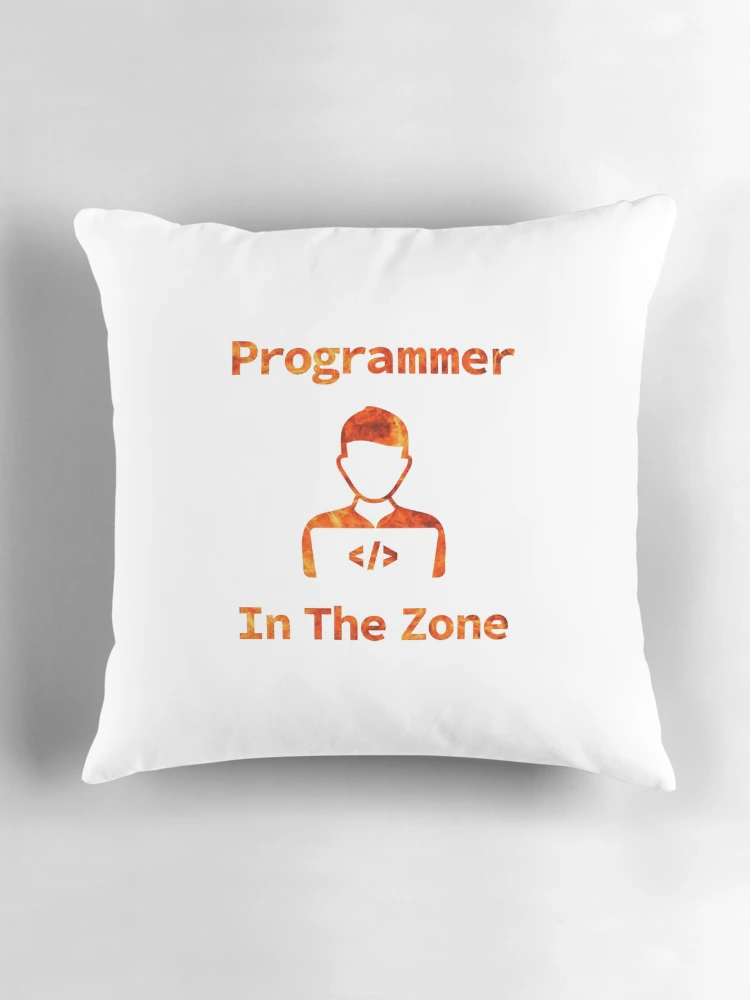 Thumbnail 3 of 4, Pillow, Programmer In The Zone, Programmer At Work, Source Code, Software Engineer, Computer Science, Web, WWW, Programming Humor, HTML, Light Background designed and sold by Max-Wear.