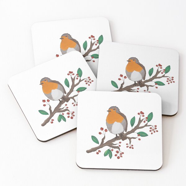 Item preview, Robin on a Branch with Leafs and Berries designed and sold by The-Floraline.