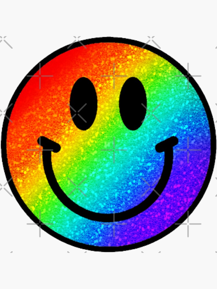 rainbow glitter smiley face Sticker for Sale by elizastreet