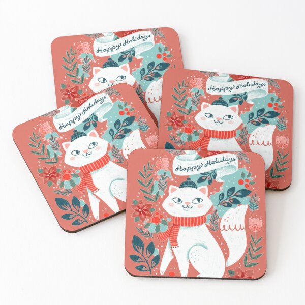 Item preview, Happy Holidays cute white cat designed and sold by Tarun Bisht.