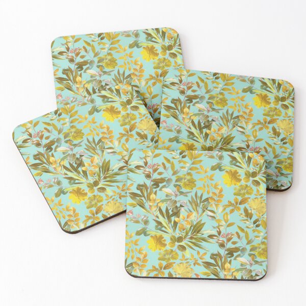 Item preview, Leaves in Gold and Sage on Turquoise designed and sold by micklyn.