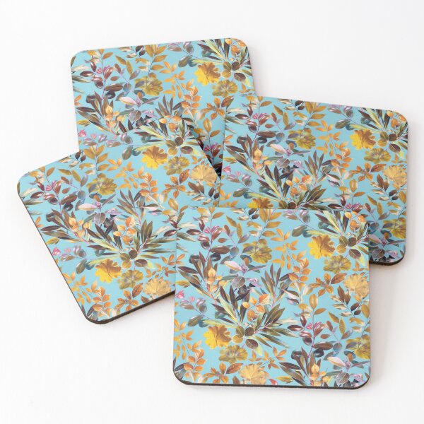 Item preview, Colorful Garden Leaves on Turquoise Blue designed and sold by micklyn.