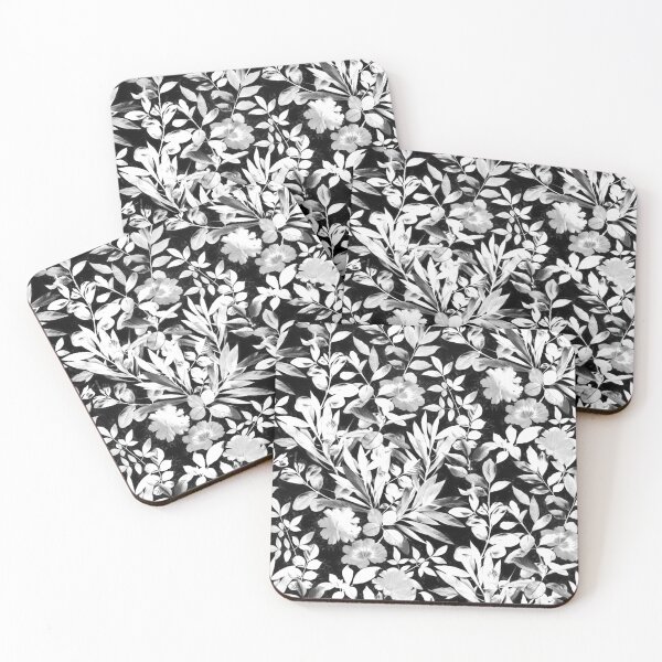 Item preview, Textured Silver Grey and White Leaves on Black designed and sold by micklyn.