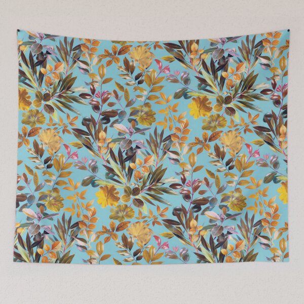 Item preview, Colorful Garden Leaves on Turquoise Blue designed and sold by micklyn.