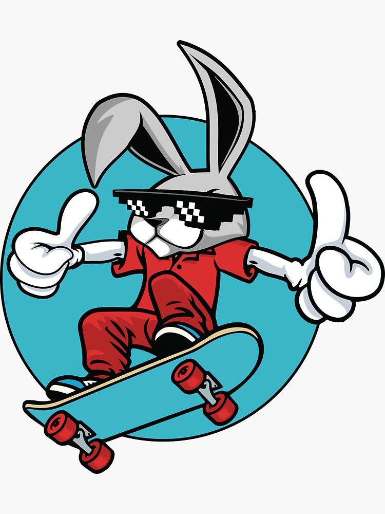Thumbnail 3 of 3, Sticker, Skateboard Sports Inlineskates Rabbit designed and sold by Jill-Zone.