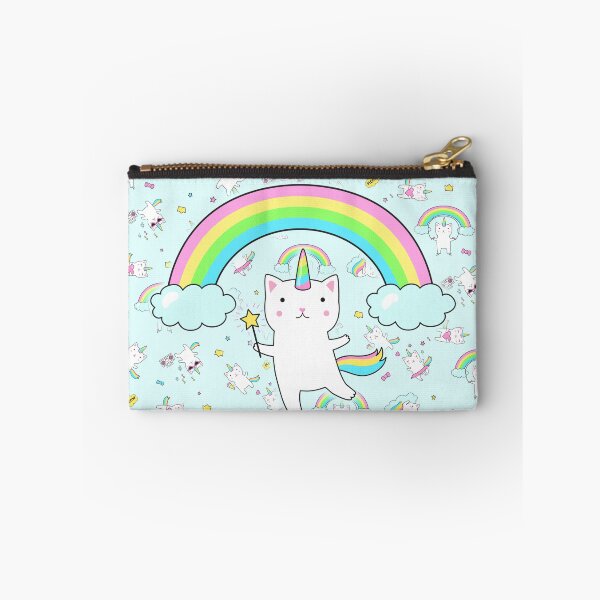 Item preview, Magic cute unicorn kitty on powder blue pattern designed and sold by colourfulslug.