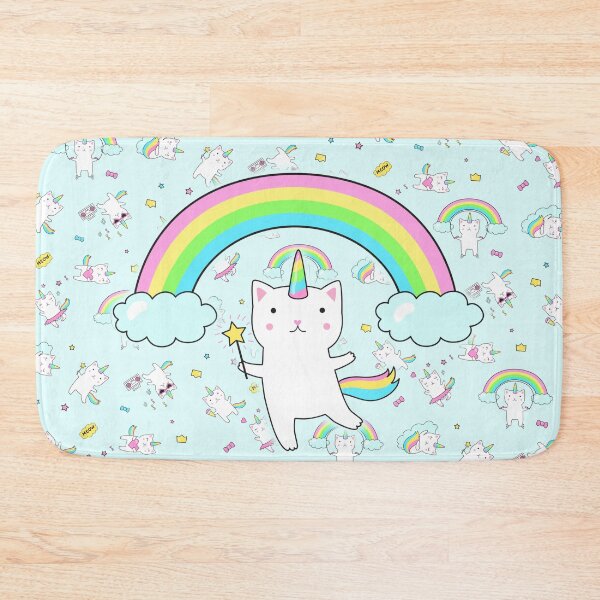 Item preview, Magic cute unicorn kitty on powder blue pattern designed and sold by colourfulslug.