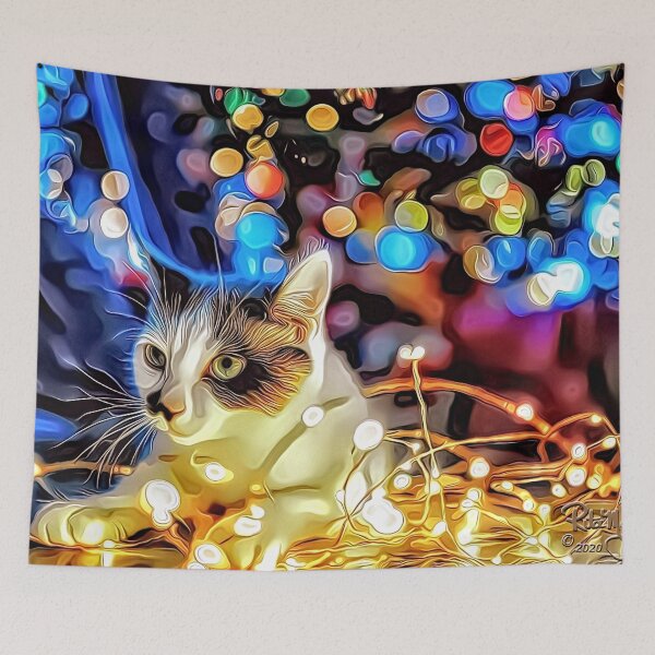 Item preview, Cat in Christmas Tree Lights designed and sold by RitaMaye.