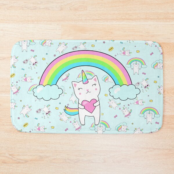 Item preview, Love cute unicorn kitty on powder blue pattern designed and sold by colourfulslug.
