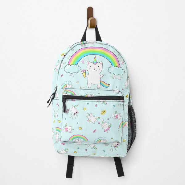 Item preview, Cute unicorn kitty on powder blue pattern eating ice-cream designed and sold by colourfulslug.