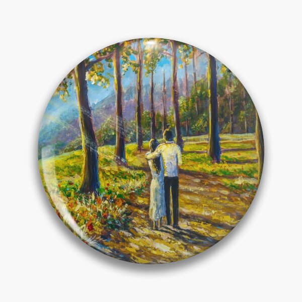 Item preview, Romantic couple walking in sunny park forest painting. Painting by Valery Rybakou designed and sold by rybakowvalery.