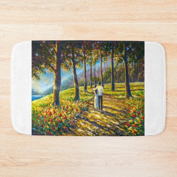 Item preview, Romantic couple walking in sunny park forest painting. Painting by Valery Rybakou designed and sold by rybakowvalery.