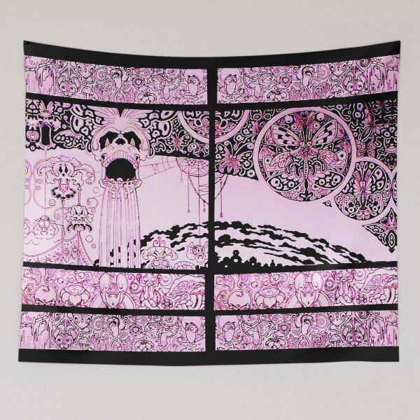 Item preview, PINK BLACK WHITE SKULL, BUTTERFLIES,OWLS AND FANTASTIC CREATURES Psychedelic Fantasy designed and sold by BulganLumini.