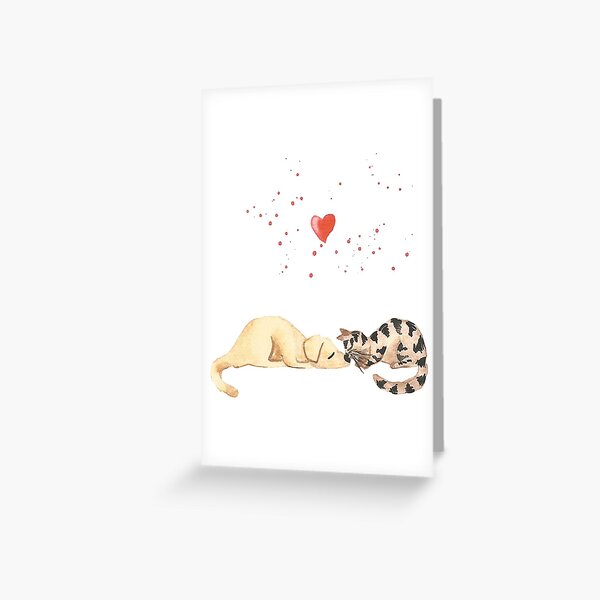 Dog & cat love Greeting Card