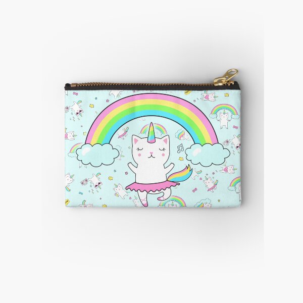 Item preview, Ballerina dancing cute unicorn kitty on powder blue pattern designed and sold by colourfulslug.